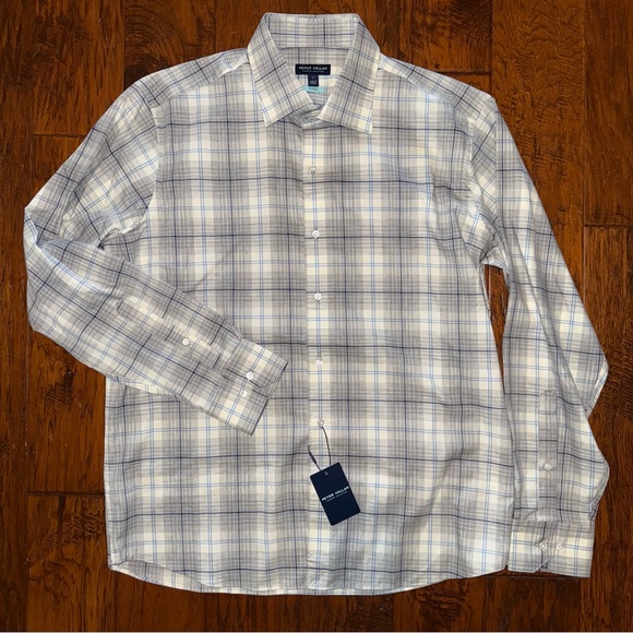 Peter Millar Crown Crafted Axe Winter Soft Twill Shirt British Grey Men’s Large - Picture 12 of 15